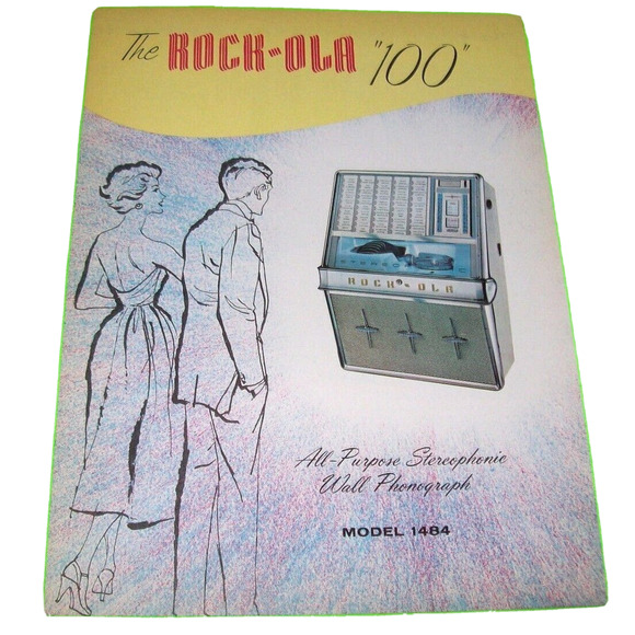 Rock-Ola Wall 1484 Jukebox FLYER Phonograph 100 Original 1960 Music Art Brochure - Picture 2 of 3